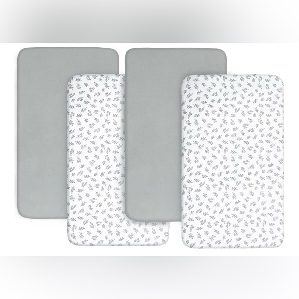 Gender Neutral 4 Pack Fitted Crib & Toddler Bed Size Sheets Gray Leaf Brand New!